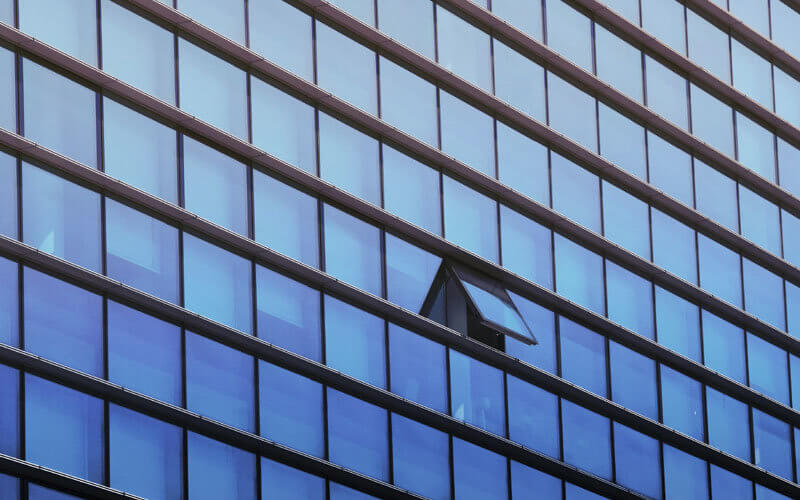 blue glass office building